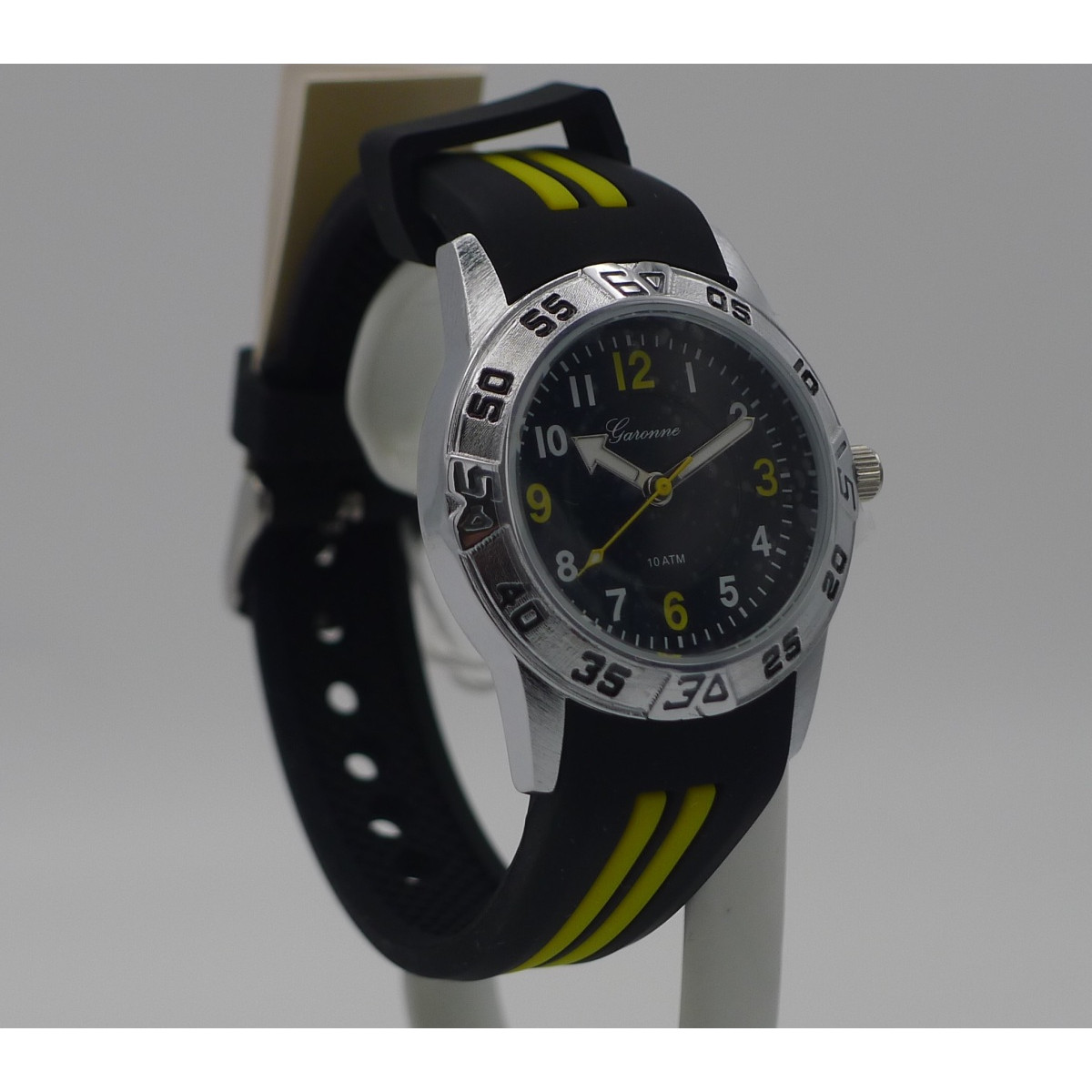 Garonne Kids KQ31Q470 analoog horloge met zwarte band en gele strepen - Ø 31 mm