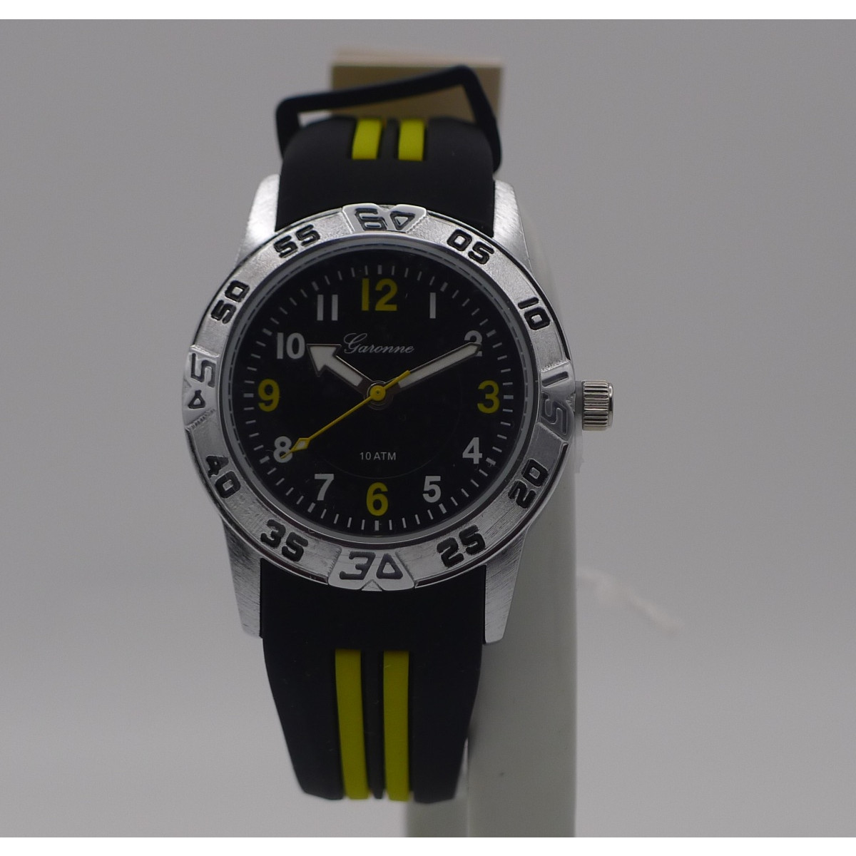 Garonne Kids KQ31Q470 analoog horloge met zwarte band en gele strepen - Ø 31 mm