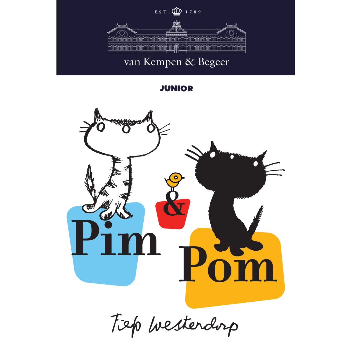 Van Kempen & Begeer Junior Pim & Pom KS071.GA4 4-delig stalen kinderbestek met poezen