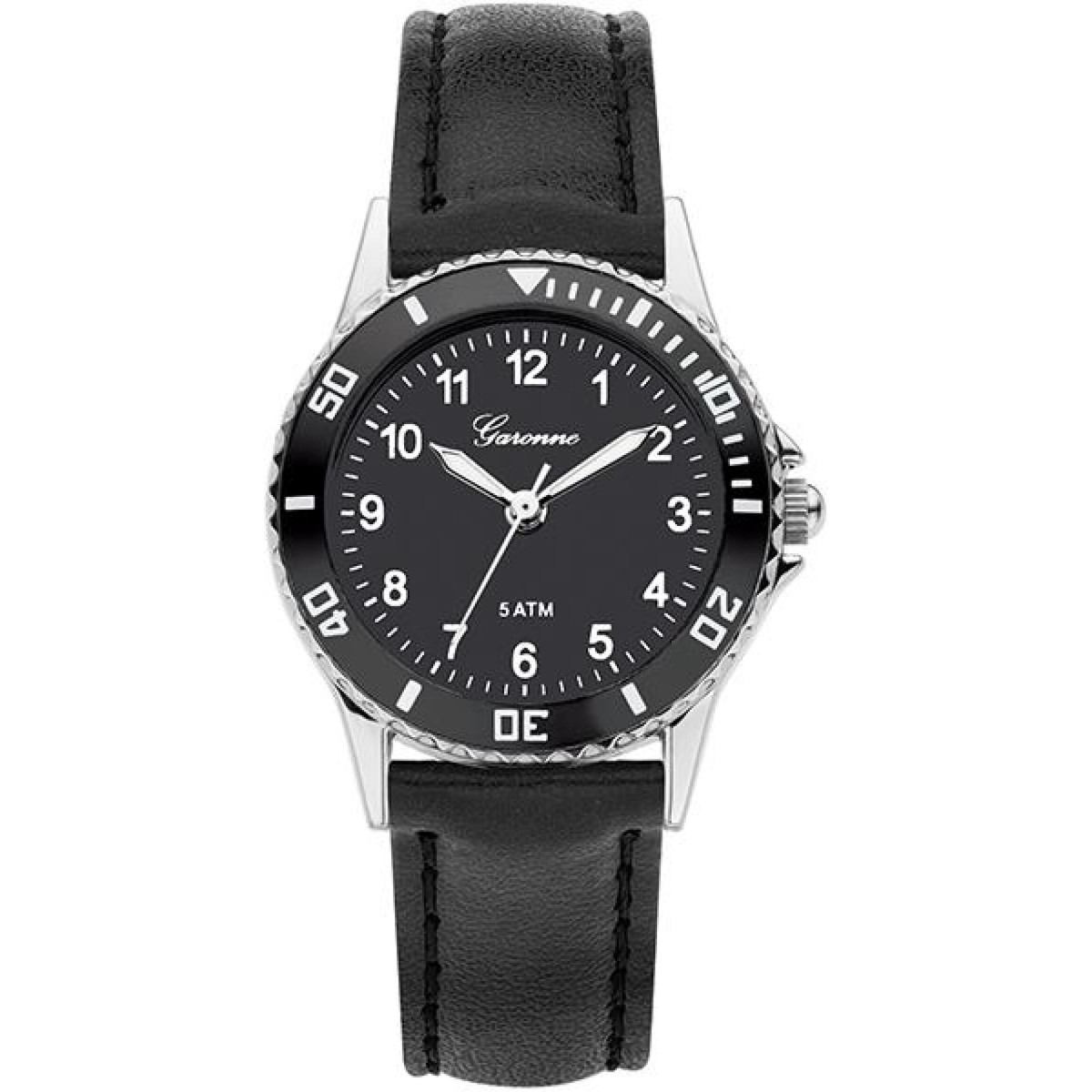 Garonne Kids KV13Q468 zilverkleurig kinderhorloge met zwarte kunststof band - Ø 27 mm