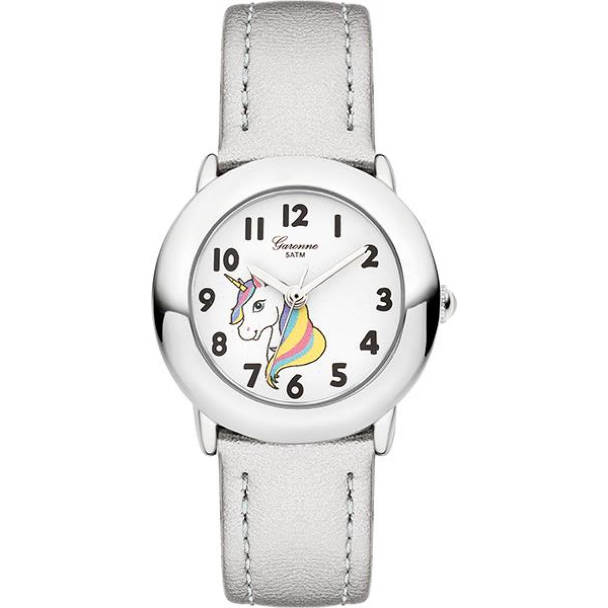 Garonne Kids KV14Q457 zilverkleurig kinderhorloge met kleurrijke eenhoorn - Ø 27 mm
