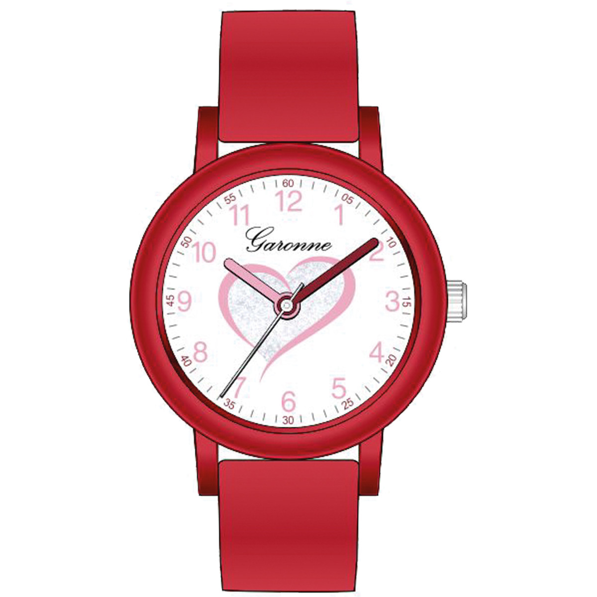 Garonne Kids KV42Q479 rood kinderhorloge met glitterhart en roze cijfers - Ø 27 mm