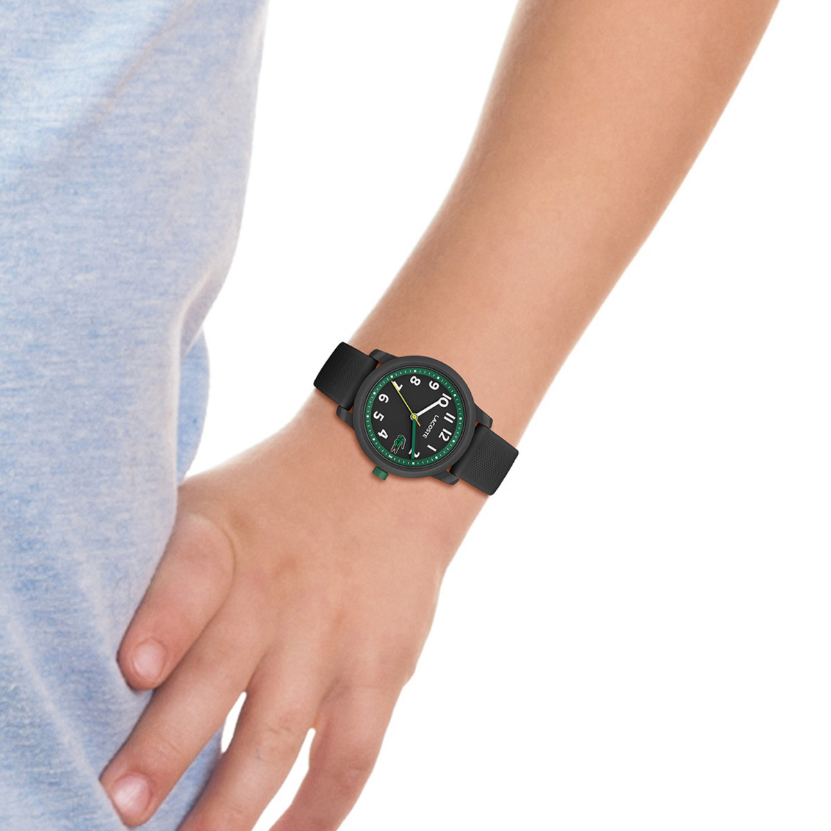 Lacoste 12.12 Kids LC2030042 zwart kinderhorloge met groene accenten en witte cijfers - Ø 32 mm