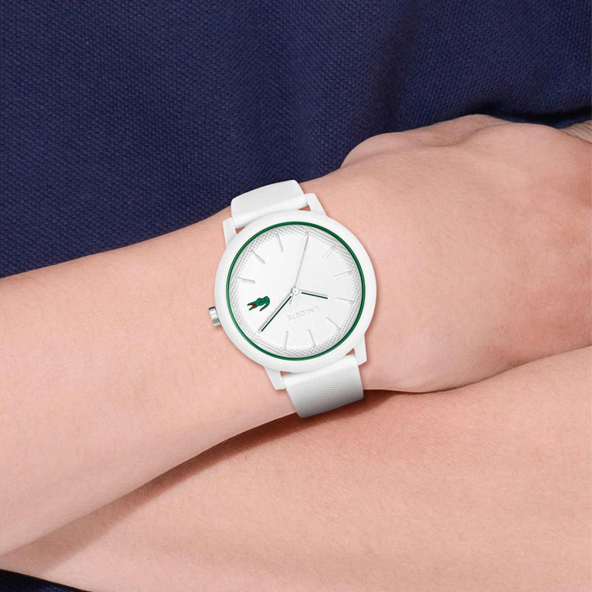 Lacoste 12.12 LC2011169 herenhorloge met witte kast en groene rand - Ø 42 mm