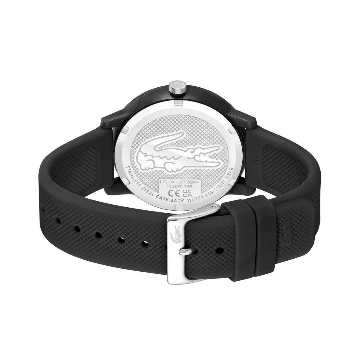 Lacoste 12.12 LC2011171 zwart herenhorloge met siliconen band en groen logo - Ø 42 mm