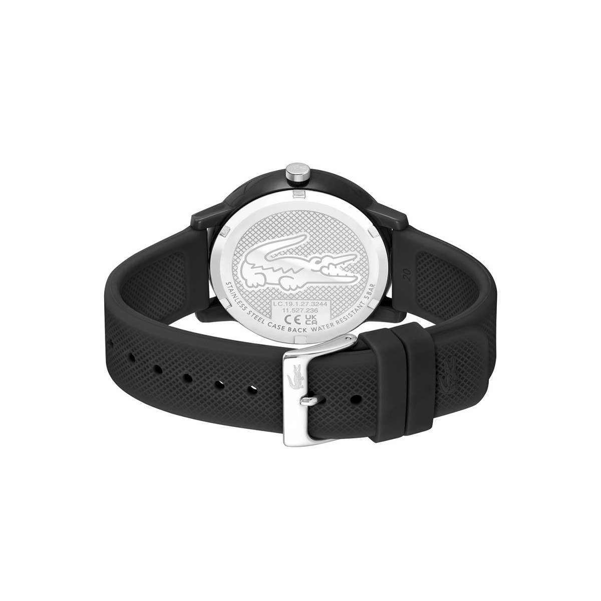 Lacoste 12.12 LC2011171 zwart herenhorloge met siliconen band en groen logo - Ø 42 mm