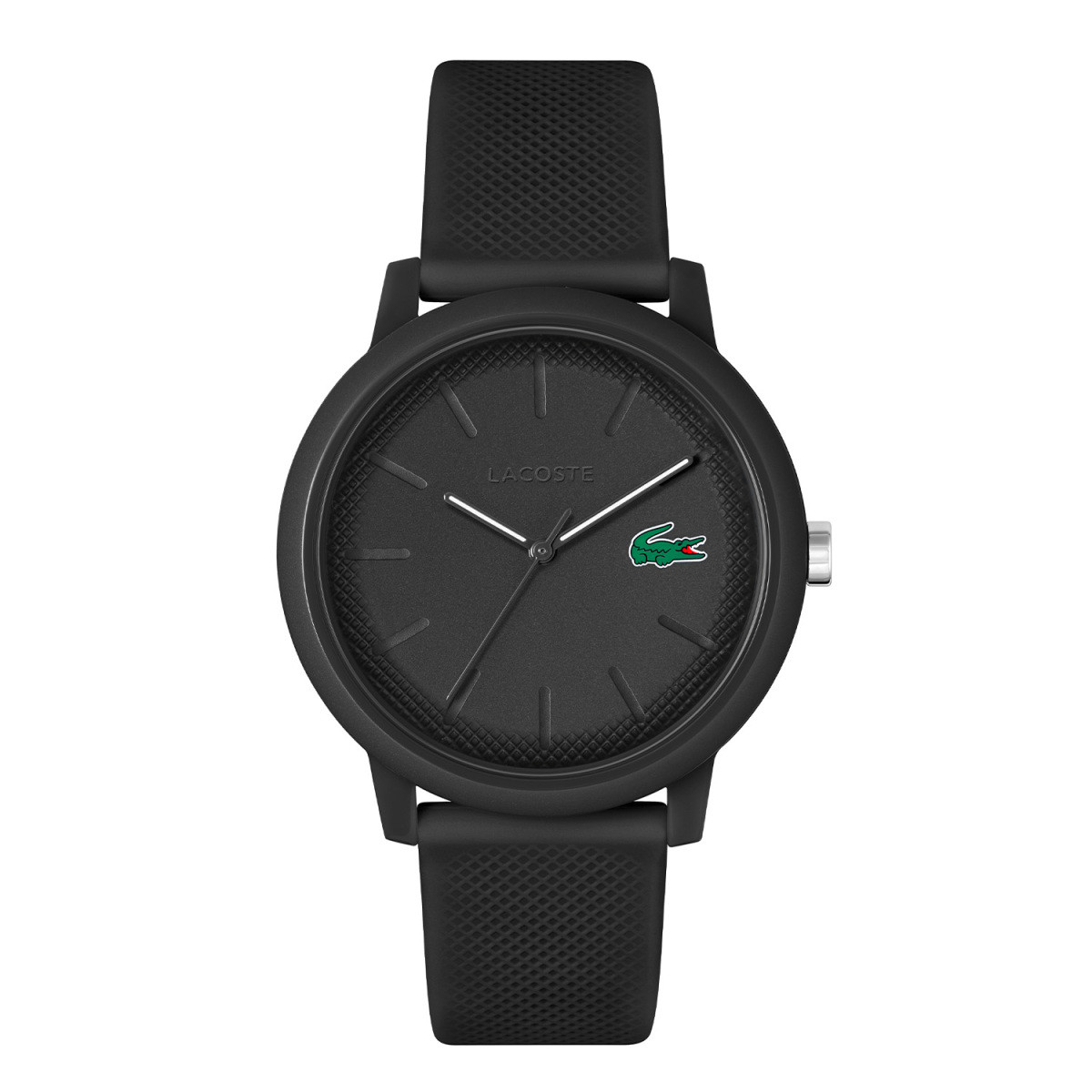 Lacoste 12.12 LC2011171 zwart herenhorloge met siliconen band en groen logo - Ø 42 mm
