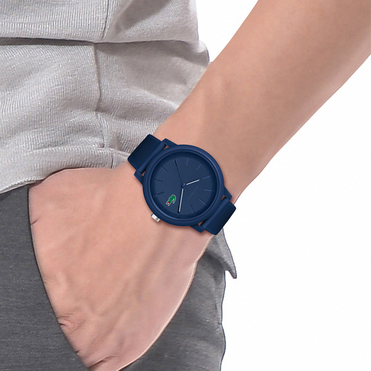 Lacoste 12.12 LC2011172 blauw herenhorloge met siliconen band - Ø 42 mm