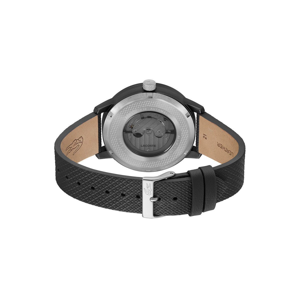 Lacoste 12.12 LC2011383 zwart automatisch herenhorloge met leren band - Ø 44 mm