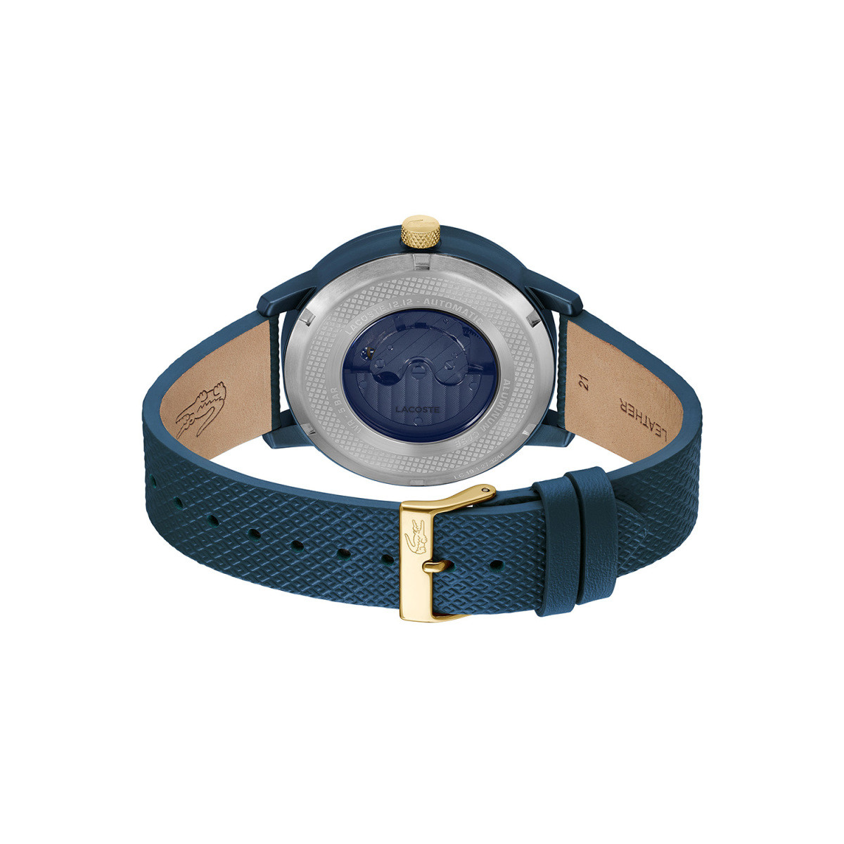 Lacoste 12.12 LC2011385 blauw automatisch herenhorloge met goudkleurig logo - Ø 44 mm