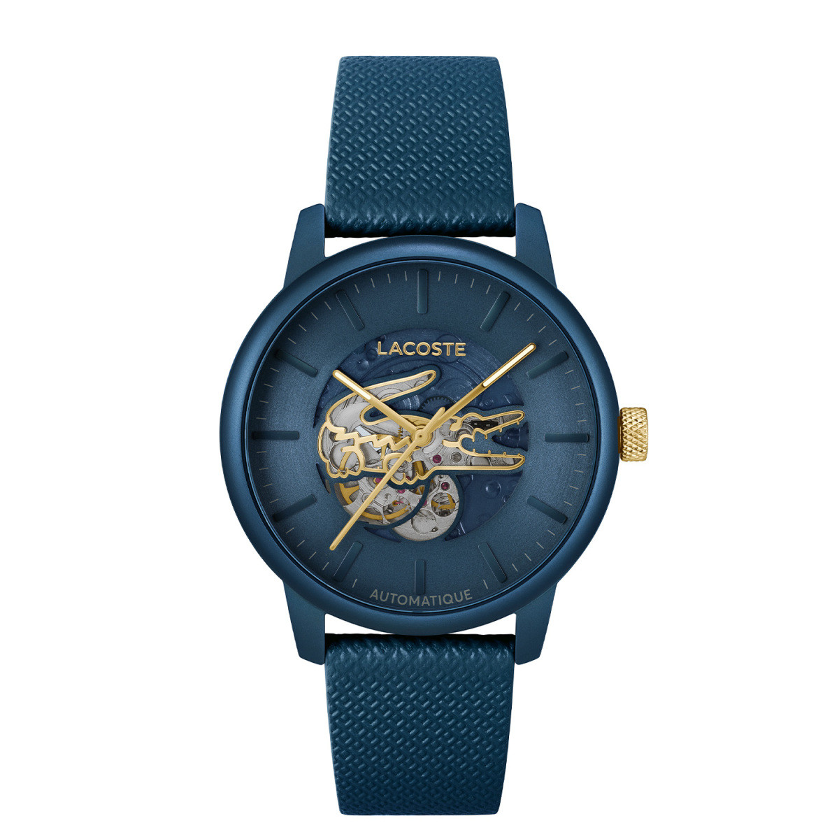 Lacoste 12.12 LC2011385 blauw automatisch herenhorloge met goudkleurig logo - Ø 44 mm