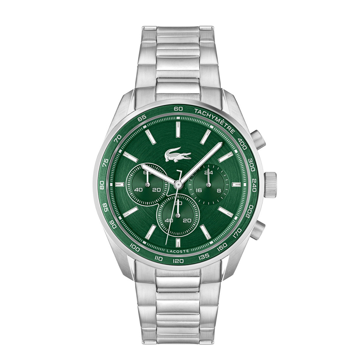 Lacoste Boston Chrono LC2011346 herenhorloge met groene wijzerplaat en stalen schakelband - Ø 42 mm