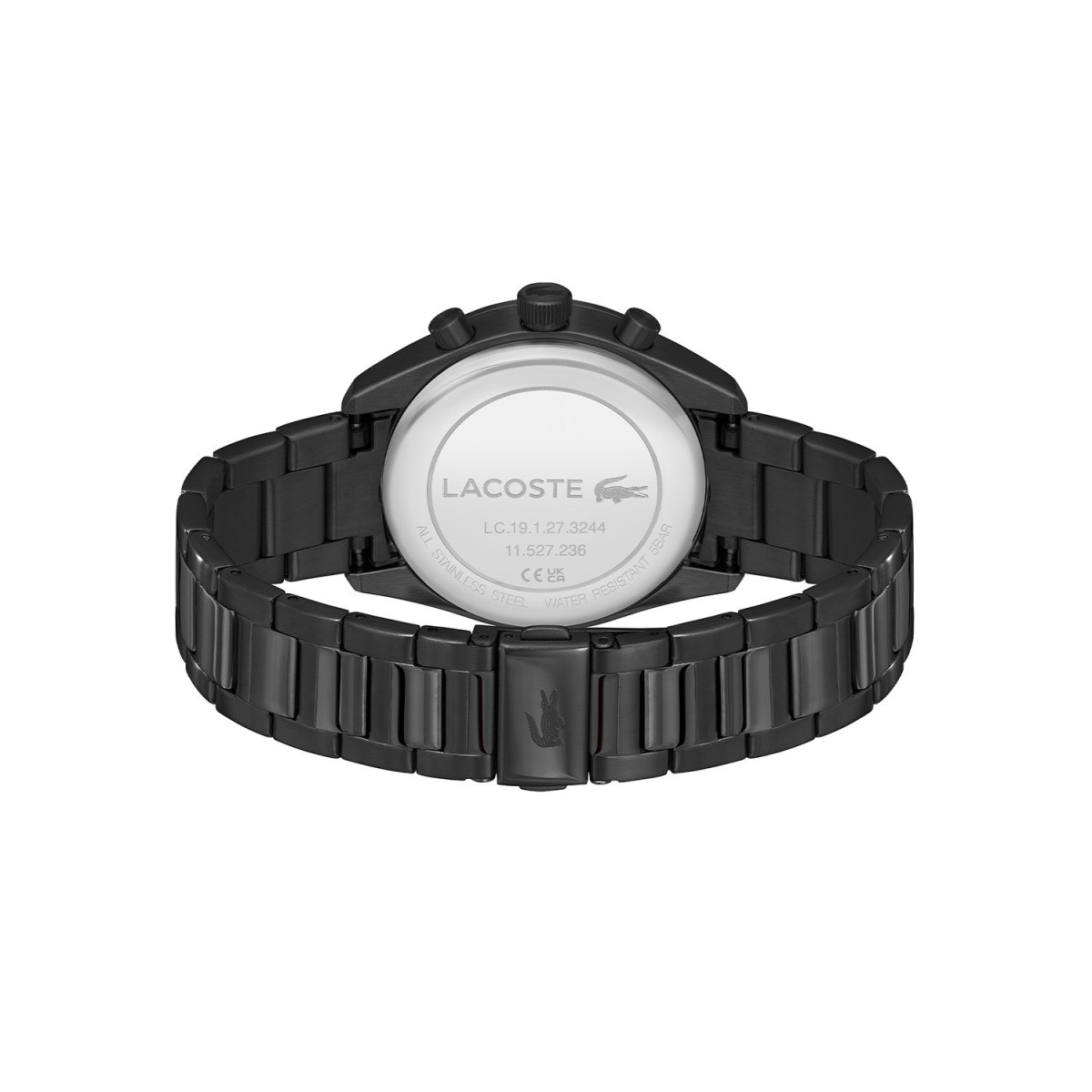 Lacoste Boston Chrono LC2011476 herenhorloge met zwarte wijzerplaat en stalen schakelband - Ø 42 mm