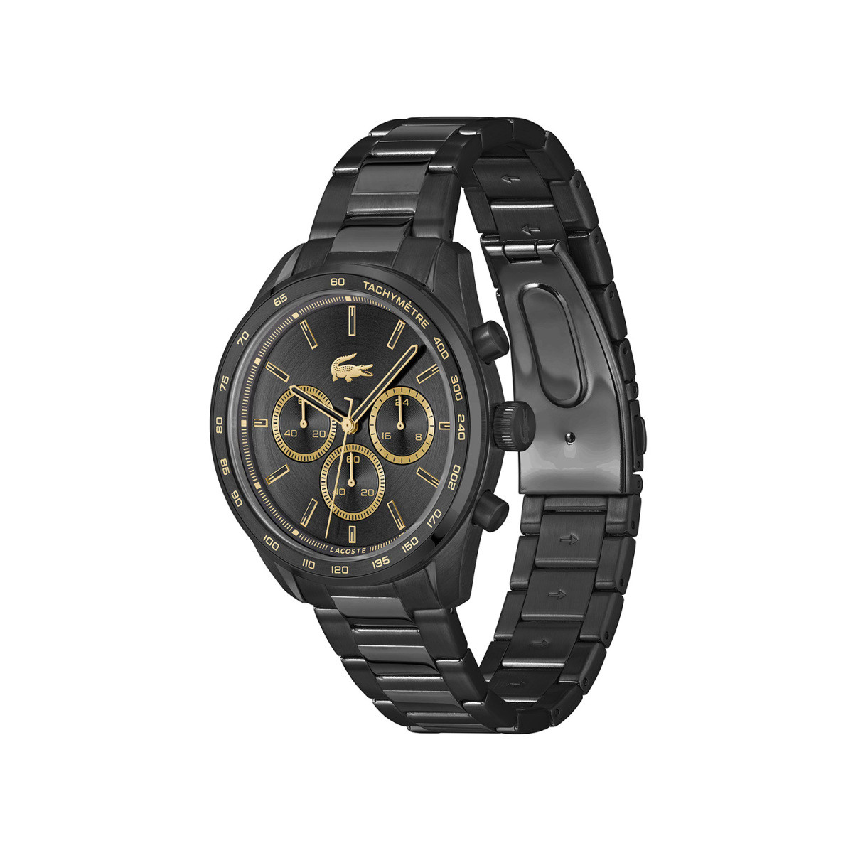 Lacoste Boston Chrono LC2011476 herenhorloge met zwarte wijzerplaat en stalen schakelband - Ø 42 mm