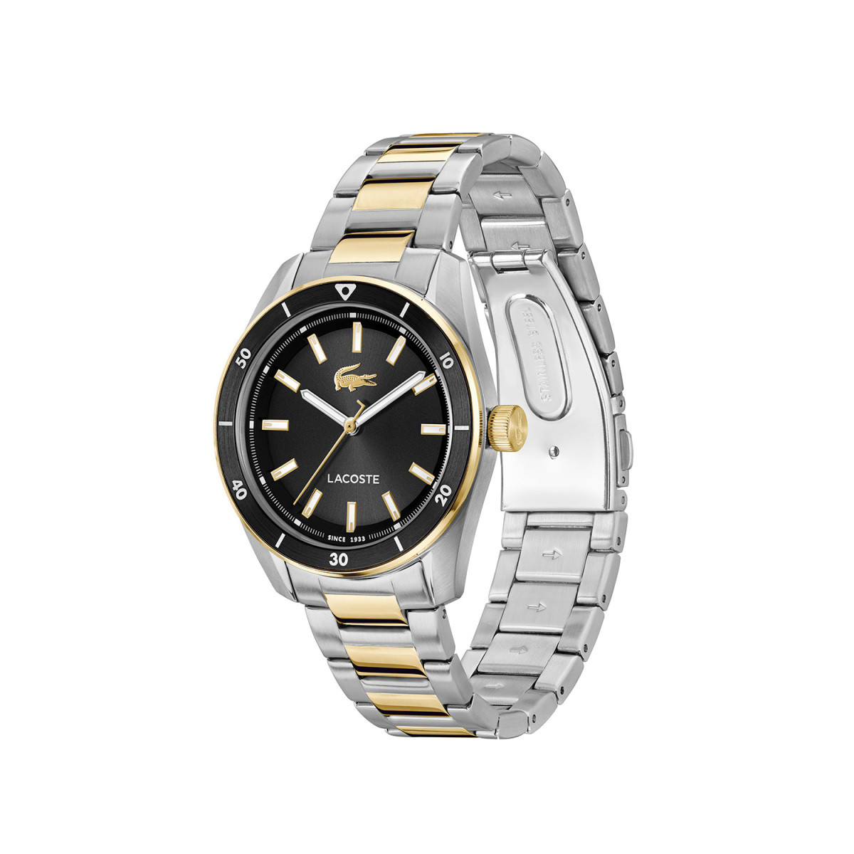 Lacoste Boston LC2011488 herenhorloge met bicolor schakelband en zwarte wijzerplaat - Ø 39 mm