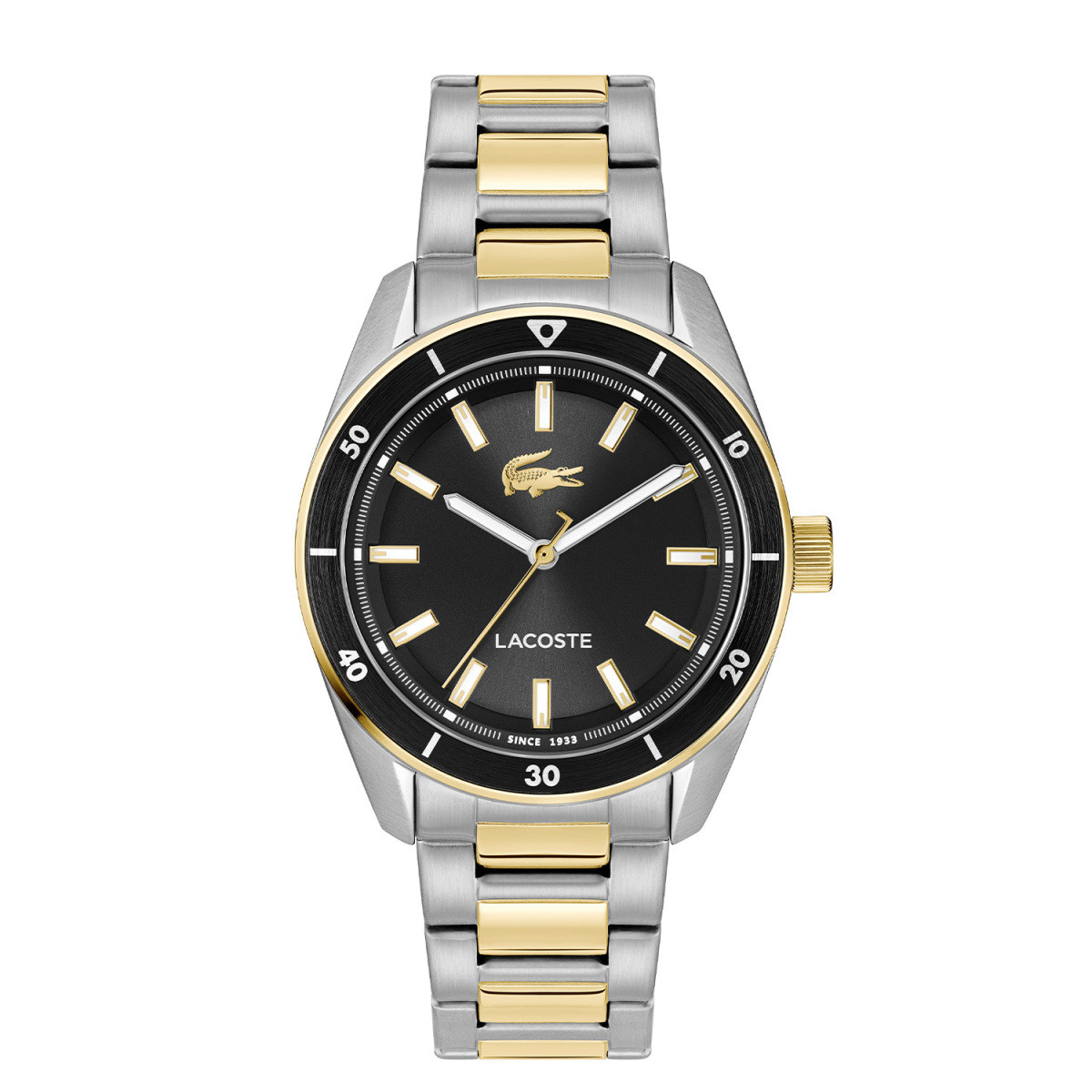 Lacoste Boston LC2011488 herenhorloge met bicolor schakelband en zwarte wijzerplaat - Ø 39 mm