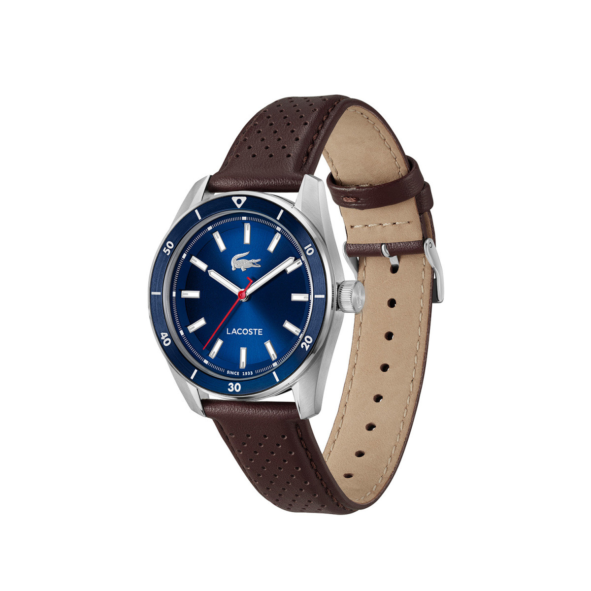 Lacoste Boston LC2011489 herenhorloge met blauwe wijzerplaat en bruine leren band - Ø 39 mm