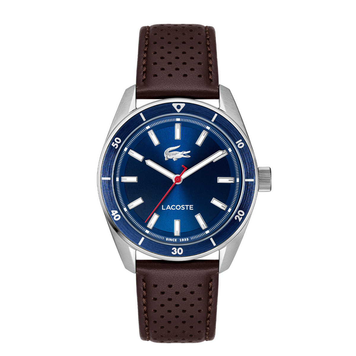 Lacoste Boston LC2011489 herenhorloge met blauwe wijzerplaat en bruine leren band - Ø 39 mm