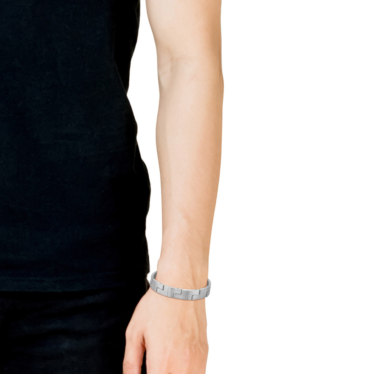 Lacoste Catena LCJ2040155 stalen herenarmband met geometrische schakels 10 mm breed - Lengte 19 cm