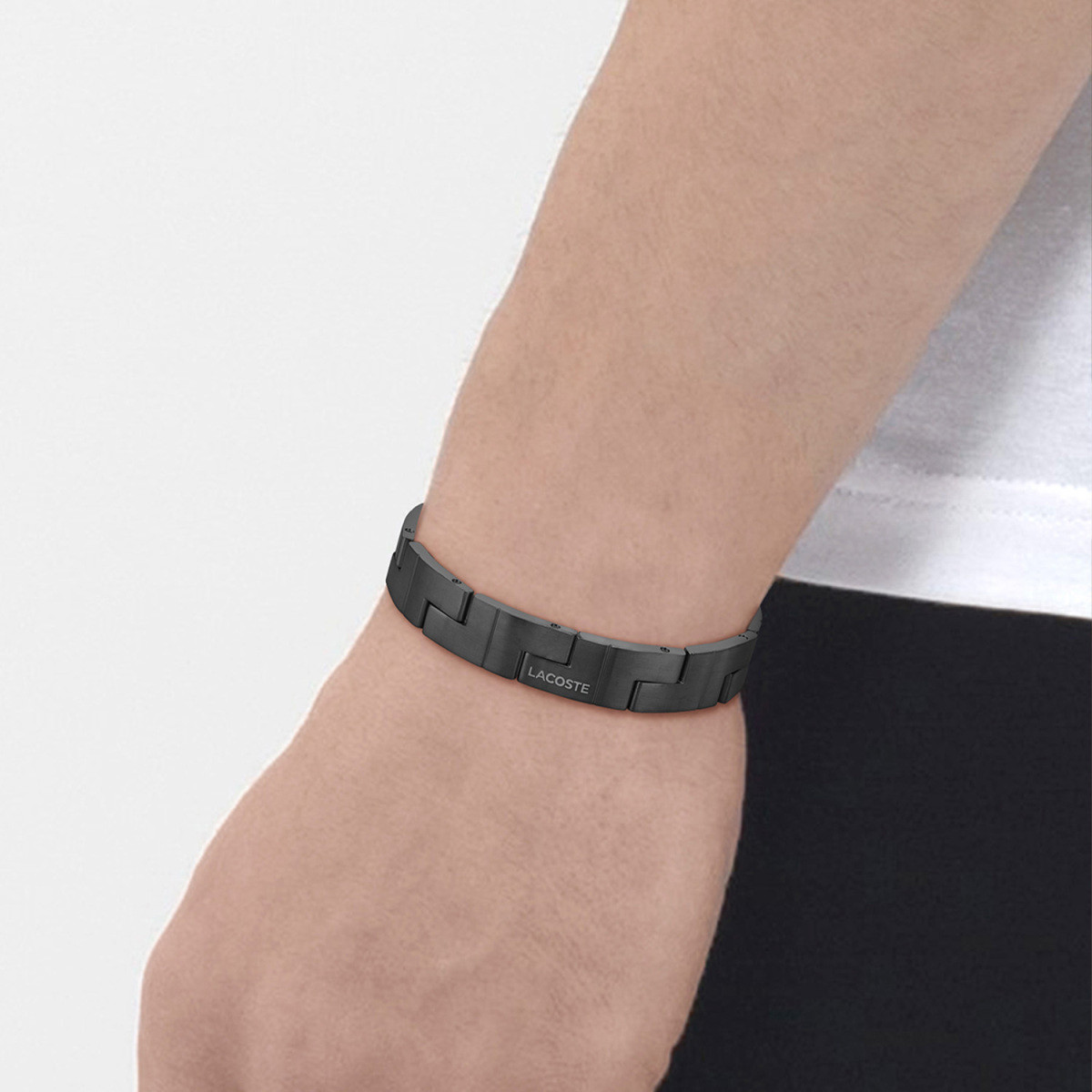 Lacoste Catena LCJ2040222 zwarte stalen herenarmband met schakels 10 mm breed - Lengte 19 cm