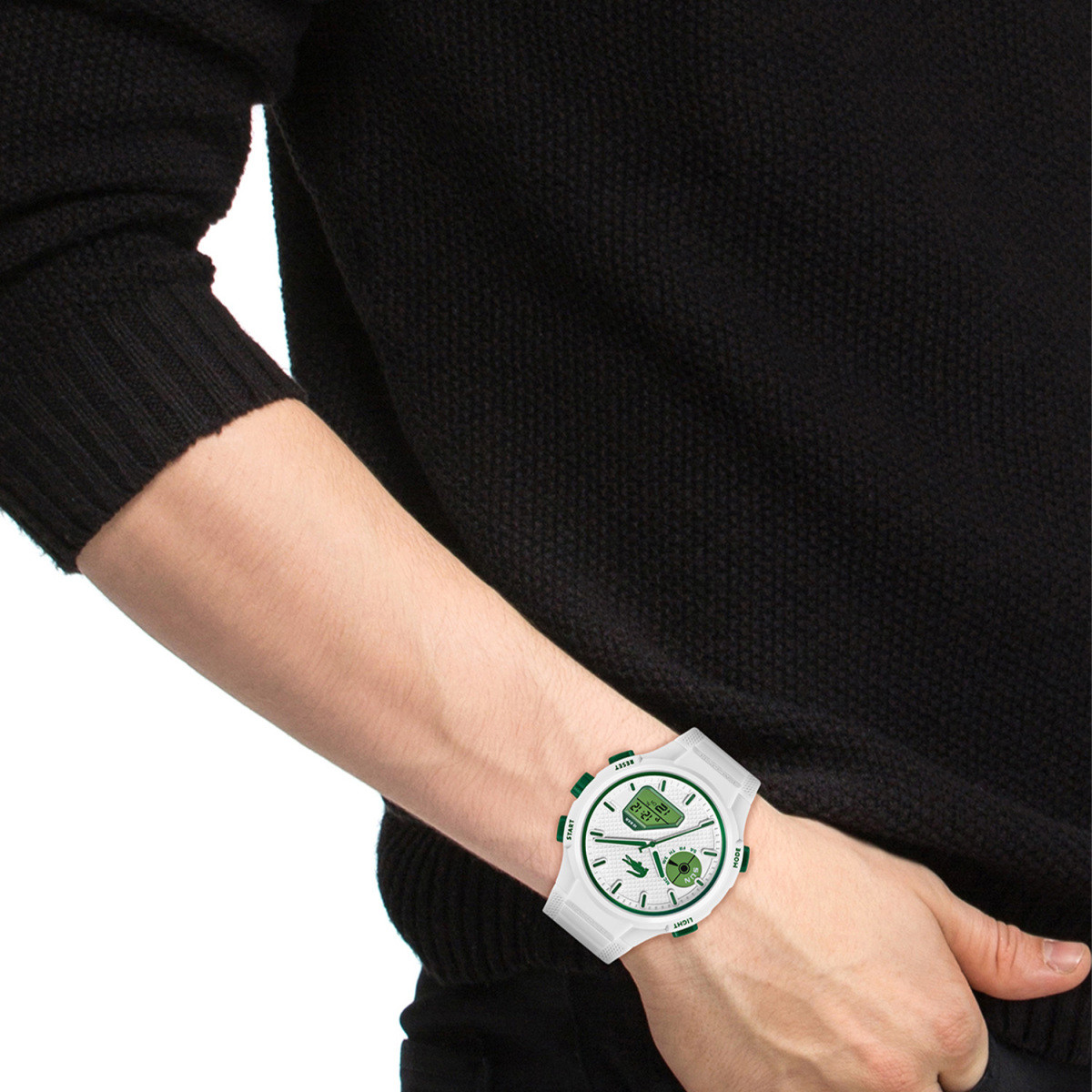 Lacoste LC33 LC2011364 wit ana-digi horloge voor heren met groene subdials - Ø 45 mm
