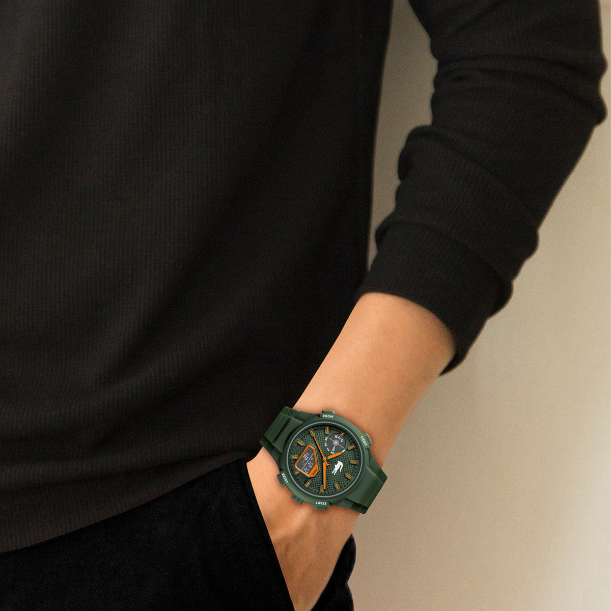 Lacoste LC33 LC2011367 groen ana-digi horloge voor heren met oranje wijzers - Ø 45 mm