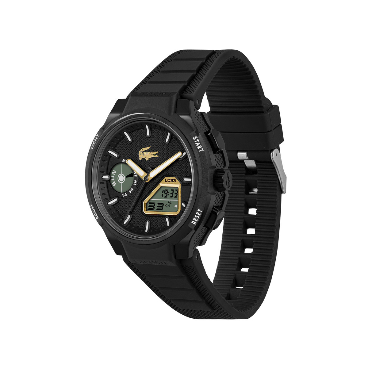 Lacoste LC33 LC2011435 zwart analoog-digitaal horloge voor heren met siliconen band - Ø 45 mm