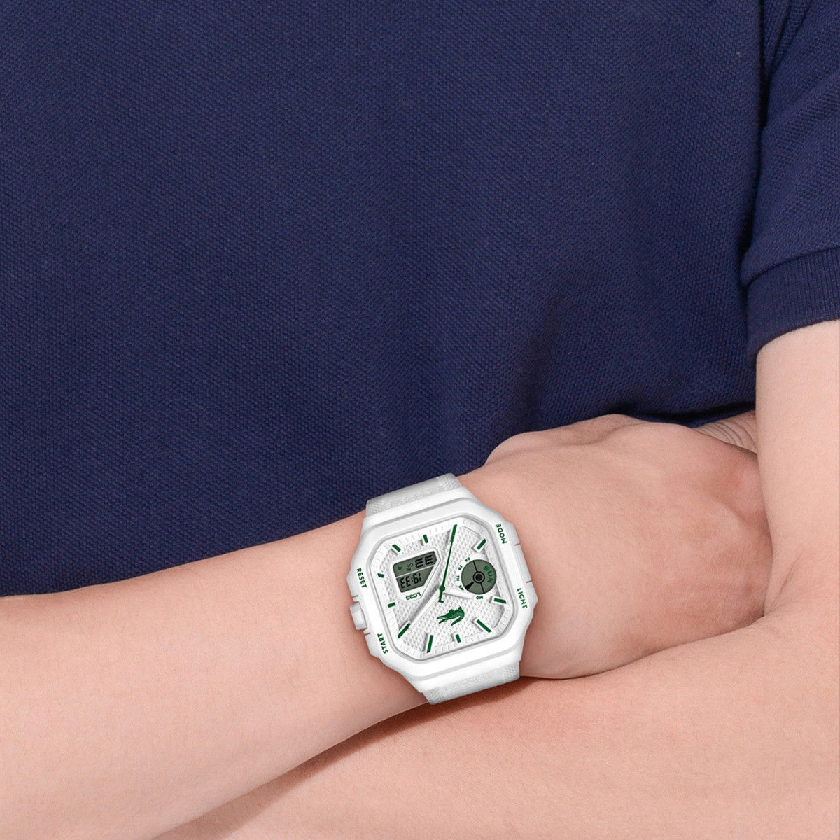Lacoste LC33 LC2011506 wit ana-digi horloge voor heren met groene accenten - Ø 45 mm