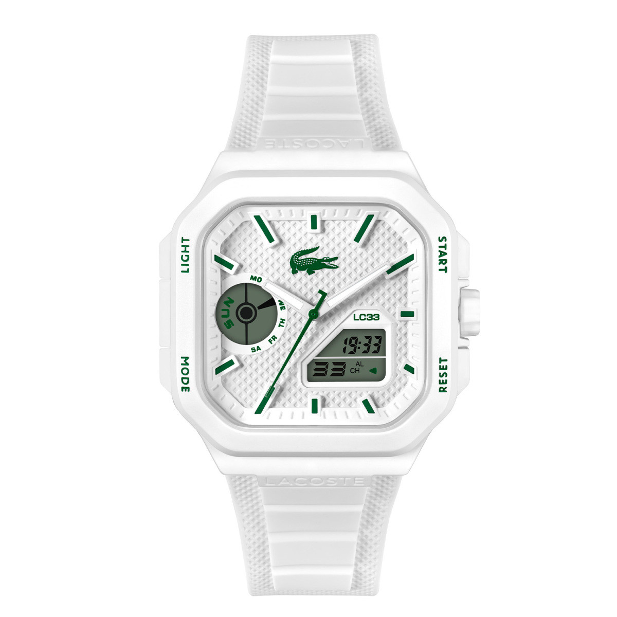 Lacoste LC33 LC2011506 wit ana-digi horloge voor heren met groene accenten - Ø 45 mm
