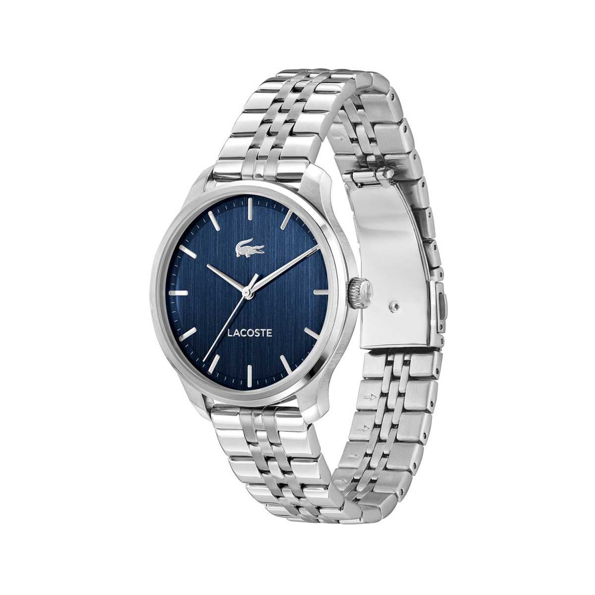 Lacoste Lisbon LC2011478 herenhorloge met blauwe wijzerplaat en zilverkleurige schakelband - Ø 42 mm