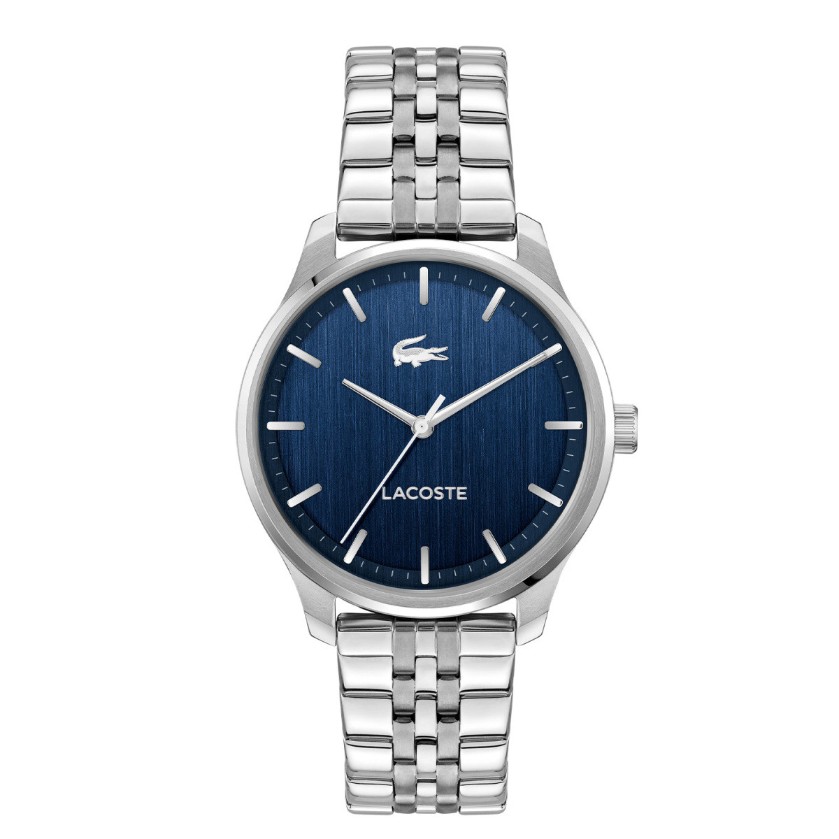 Lacoste Lisbon LC2011478 herenhorloge met blauwe wijzerplaat en zilverkleurige schakelband - Ø 42 mm