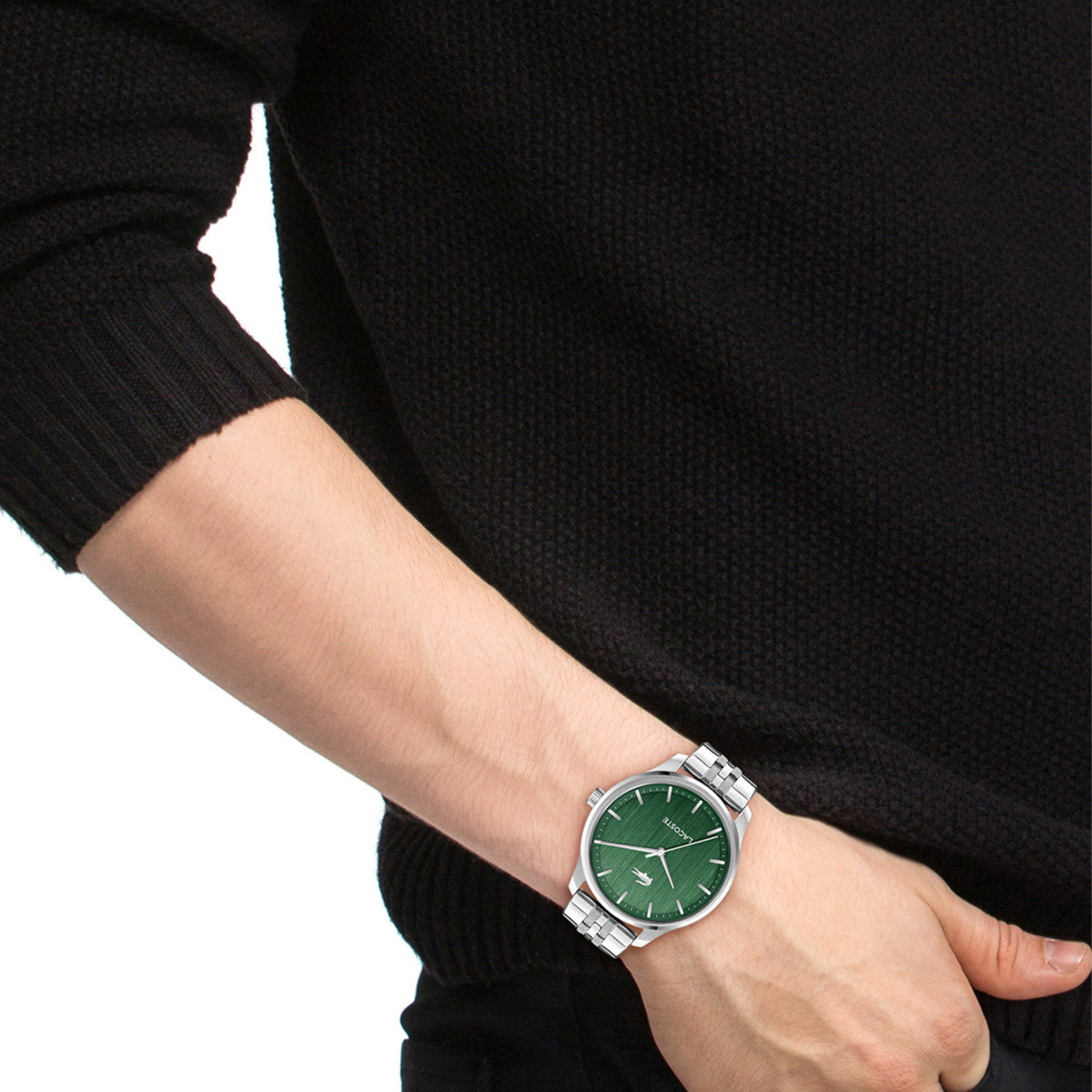 Lacoste Lisbon LC2011509 herenhorloge met groene wijzerplaat en stalen schakelband - Ø 42 mm