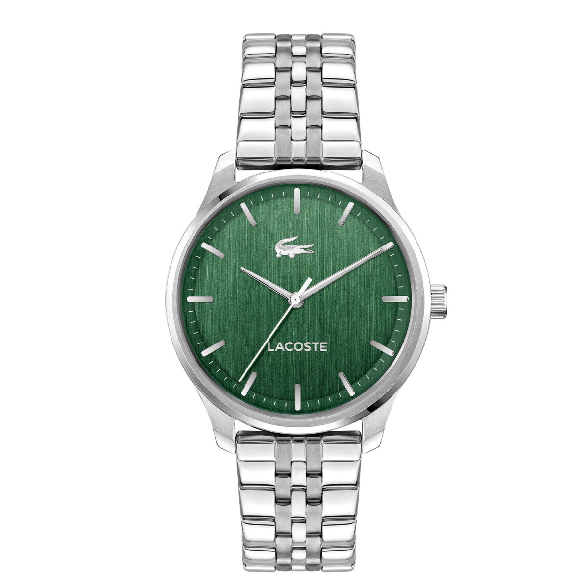 Lacoste Lisbon LC2011509 herenhorloge met groene wijzerplaat en stalen schakelband - Ø 42 mm