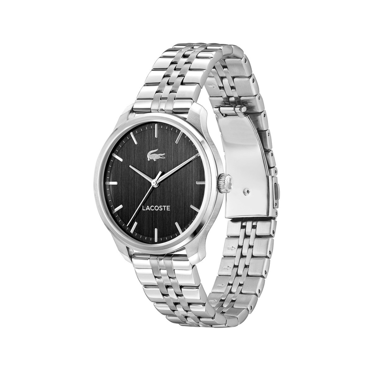 Lacoste Lisbon LC2011510 herenhorloge met zwarte wijzerplaat en stalen schakelband - Ø 42 mm