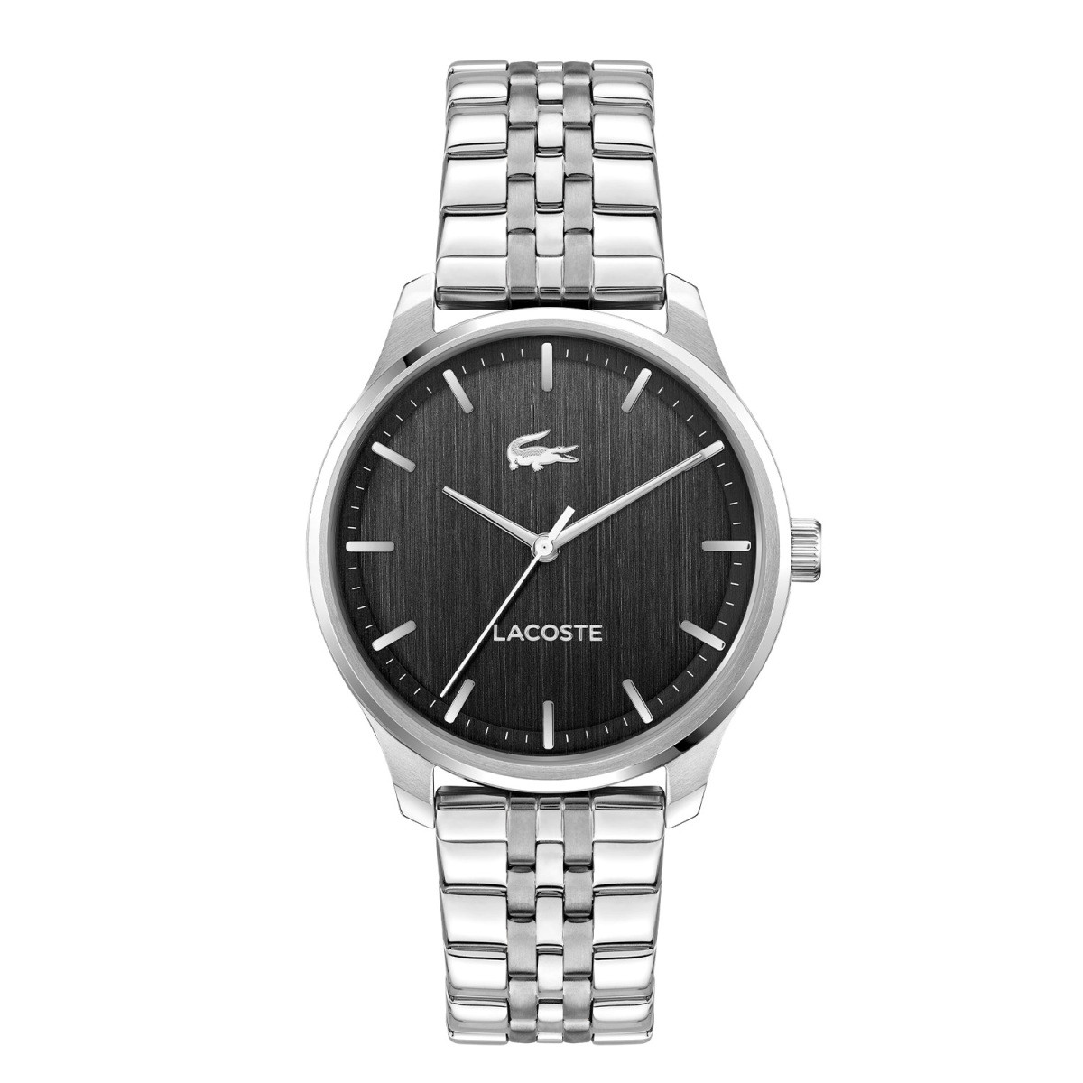 Lacoste Lisbon LC2011510 herenhorloge met zwarte wijzerplaat en stalen schakelband - Ø 42 mm