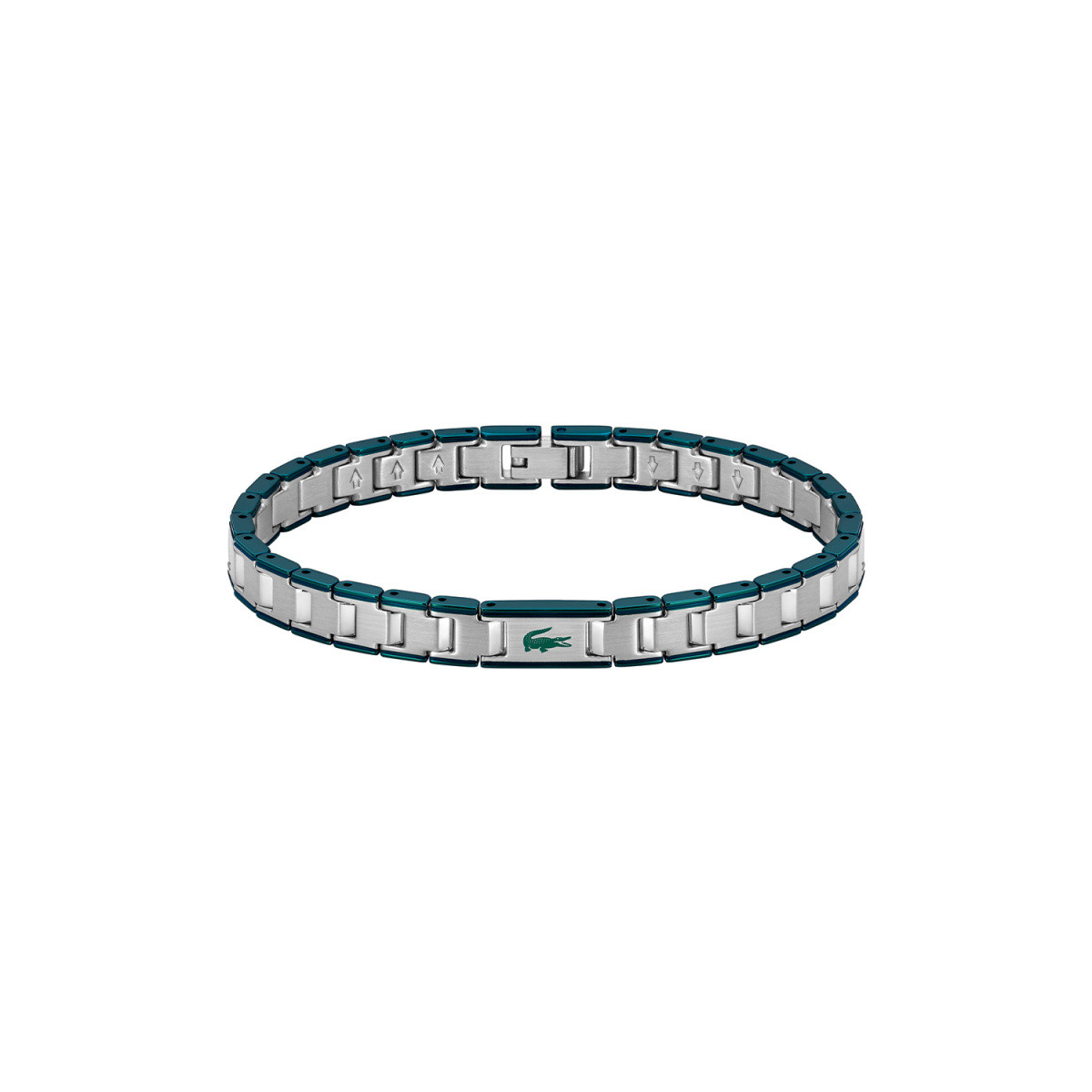 Lacoste Metropole Edge LCJ2040590 stalen schakelarmband met groene rand 9 mm breed - Lengte 19 cm