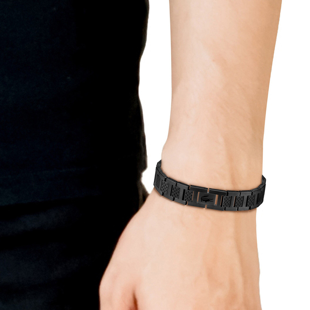 Lacoste Metropole LCJ2040119 zwarte stalen schakelarmband met patroon voor heren 10 mm breed - Lengte 19 cm