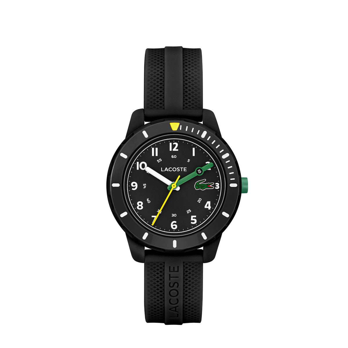 Lacoste Mini Tennis LC2030052 zwart kinderhorloge met siliconen band en cijfers - Ø 34 mm