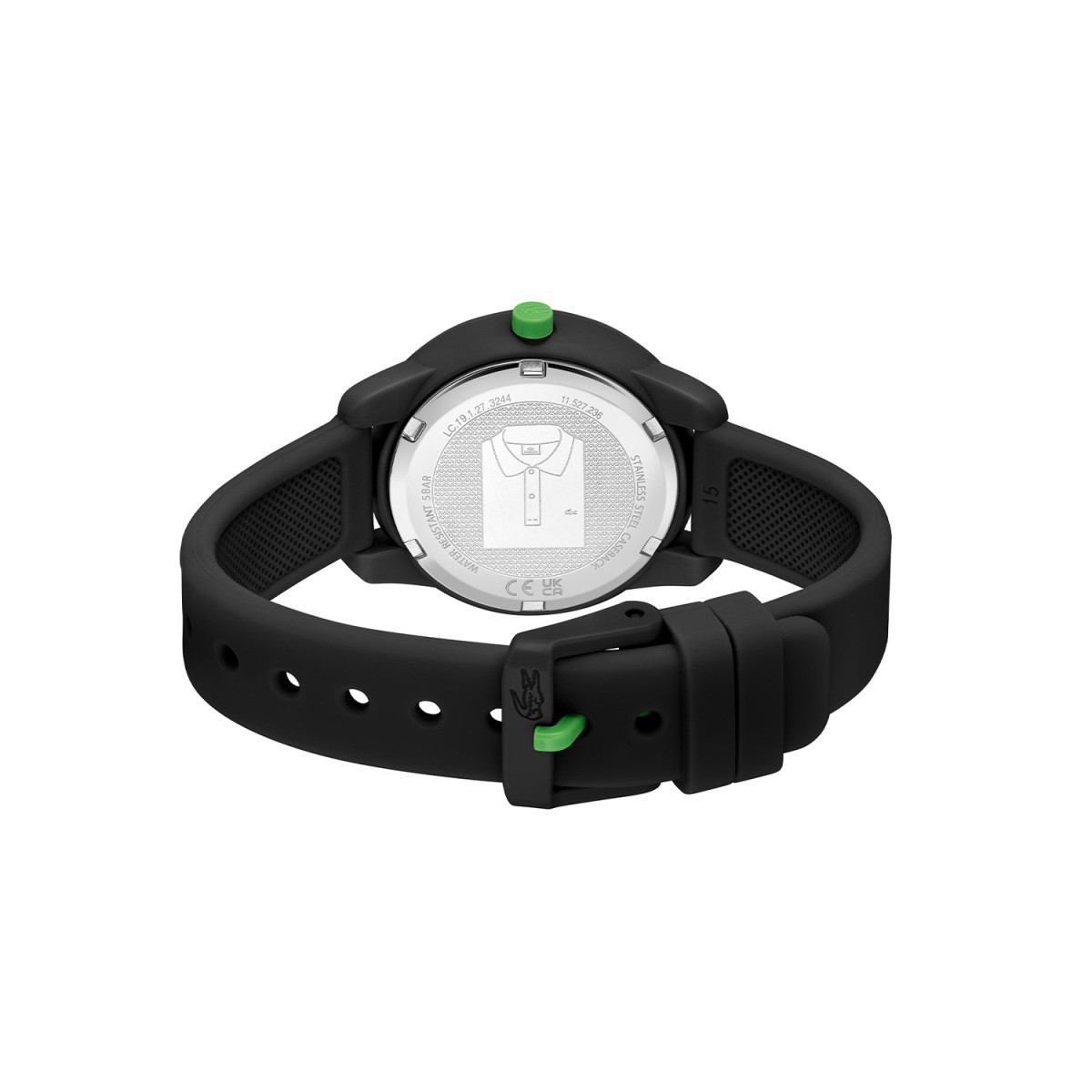 Lacoste Mini Tennis LC2030061 zwart kinderhorloge met groene tennis figuurtjes - Ø 32 mm