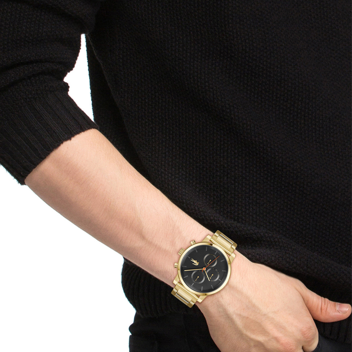 Lacoste Replay LC2011407 herenhorloge met goudkleurige schakels en zwarte wijzerplaat - Ø 44 mm
