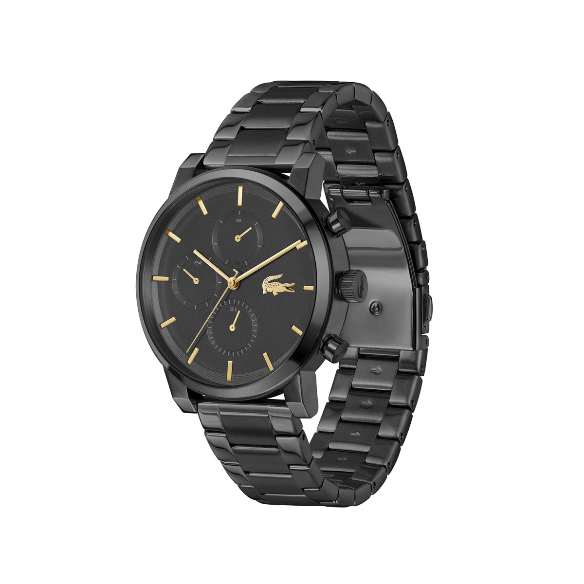 Lacoste Replay LC2011451 herenhorloge met zwarte stalen schakelband en goudkleurige wijzers - Ø 44 mm