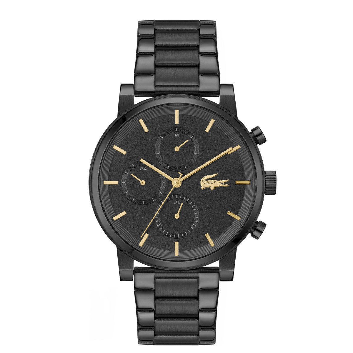 Lacoste Replay LC2011451 herenhorloge met zwarte stalen schakelband en goudkleurige wijzers - Ø 44 mm