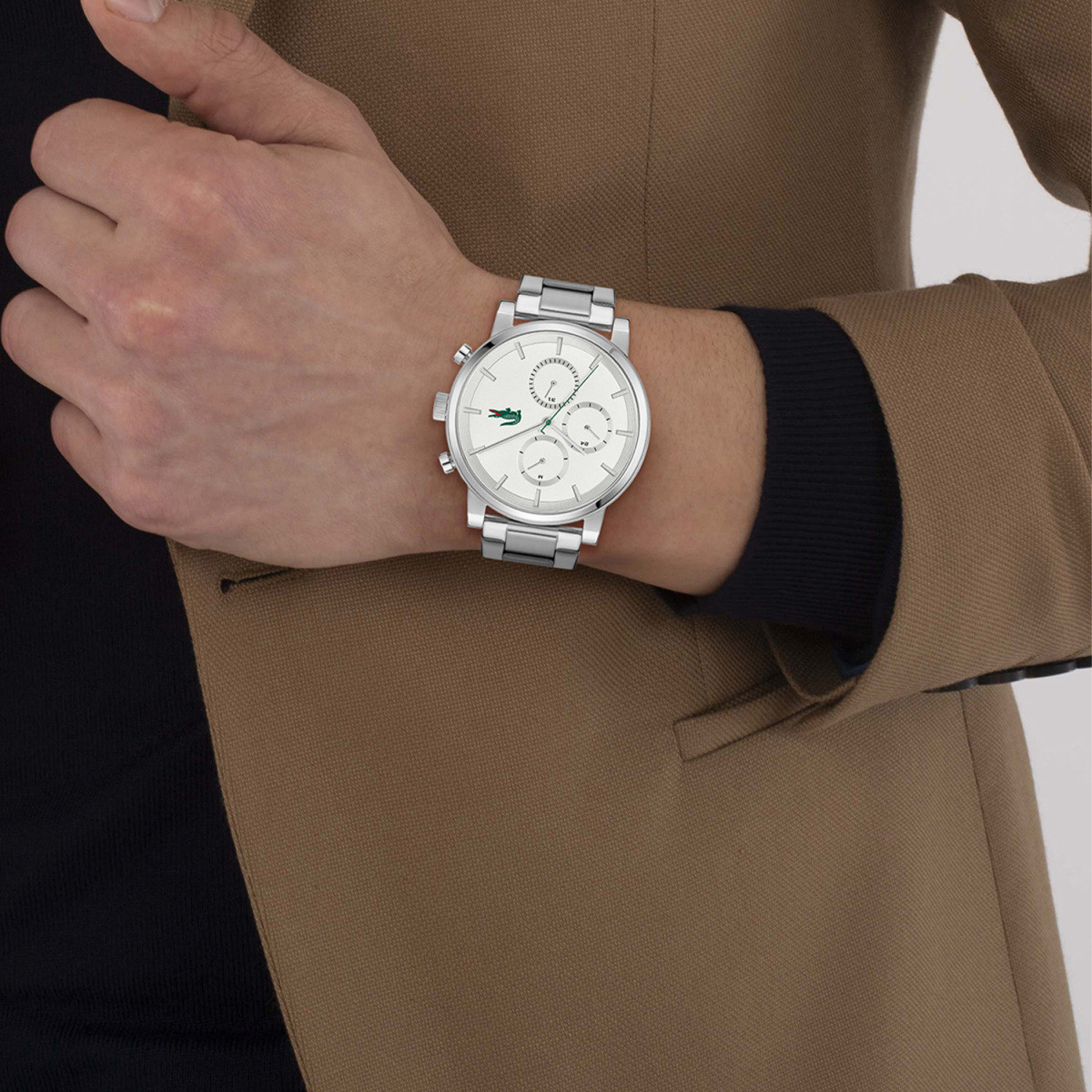 Lacoste Replay LC2011452 herenhorloge met witte wijzerplaat en stalen schakelband - Ø 44 mm