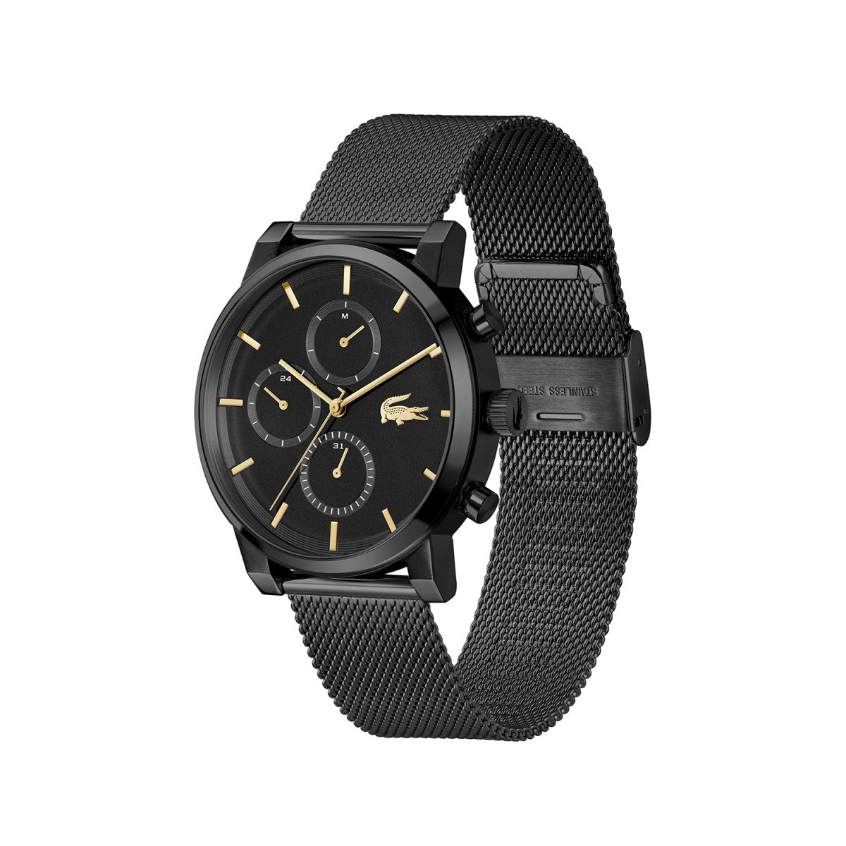 Lacoste Replay LC2011485 herenhorloge met zwarte mesh-band en goudkleurige wijzers - Ø 44 mm