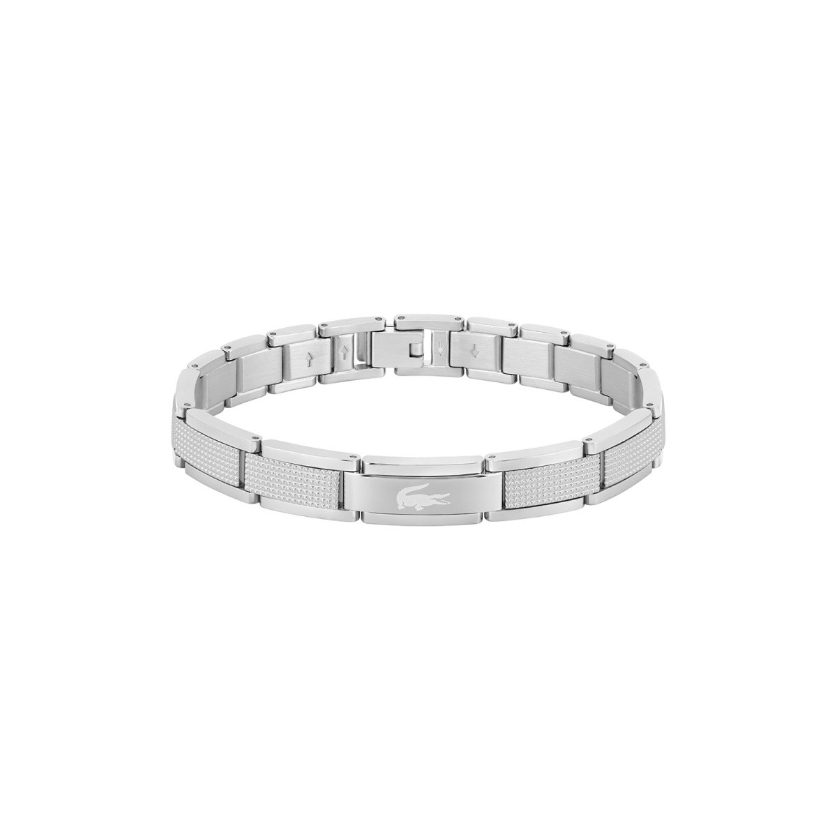 Lacoste Stencil LCJ2040188 stalen herenarmband met rechthoekige schakels 9 mm breed - Lengte 19 cm