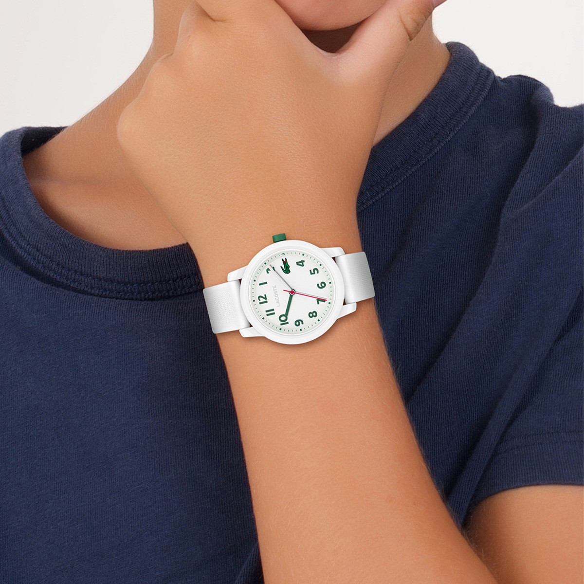 Lacoste.12.12 Kids LC2030039 wit kinderhorloge met groene wijzers en cijfers - Ø 32 mm