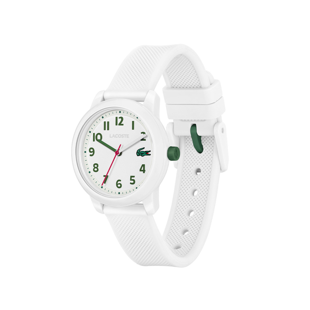 Lacoste.12.12 Kids LC2030039 wit kinderhorloge met groene wijzers en cijfers - Ø 32 mm