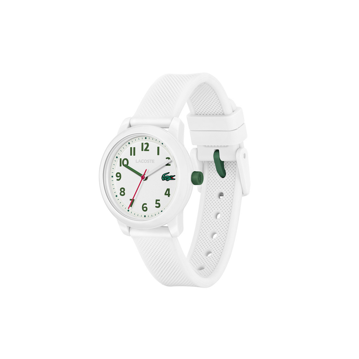 Lacoste.12.12 Kids LC2030039 wit kinderhorloge met groene wijzers en cijfers - Ø 32 mm