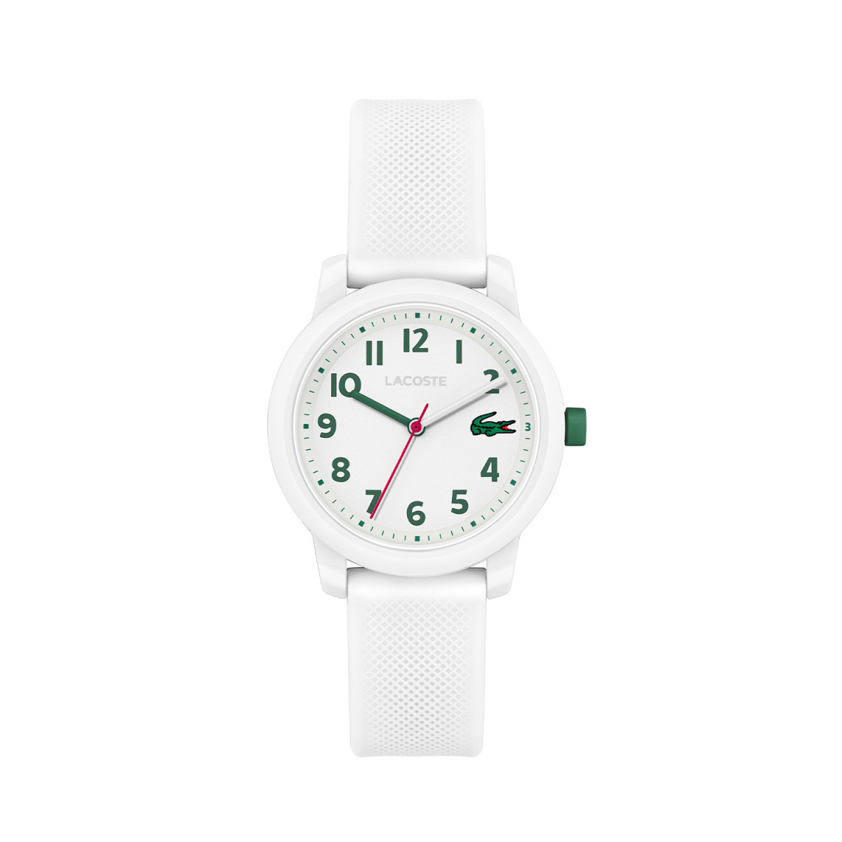 Lacoste.12.12 Kids LC2030039 wit kinderhorloge met groene wijzers en cijfers - Ø 32 mm