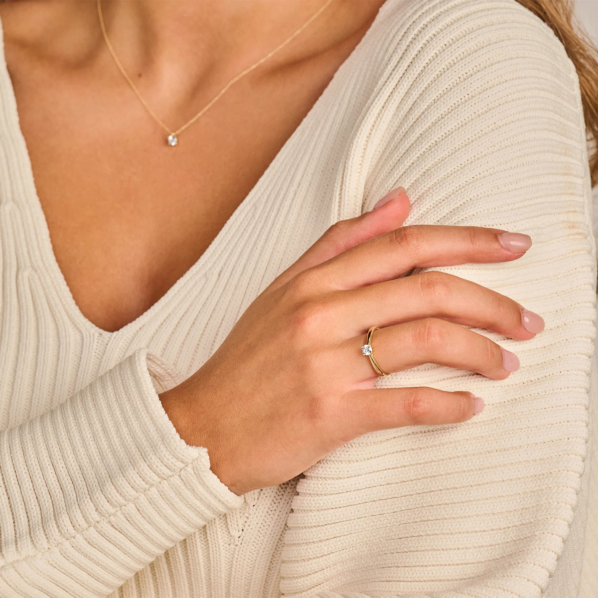Blush Lab Diamonds LG1001Y gouden solitair ring met lab grown diamant 0.25 crt 4.1 mm breed